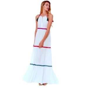 Red Carter Tiered Maxi Dress Large 8 10 Swim Cover Up Tassels Open Work NWT